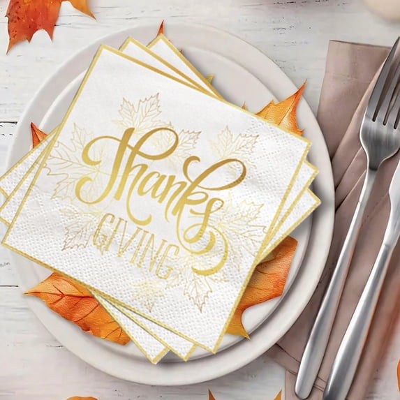 syligr Thanksgiving Napkins - 16 PCS Napkin Party Supplies with Fall Maple Leaf Themed Decorated Paper for Table Setting, Disposable Tissues