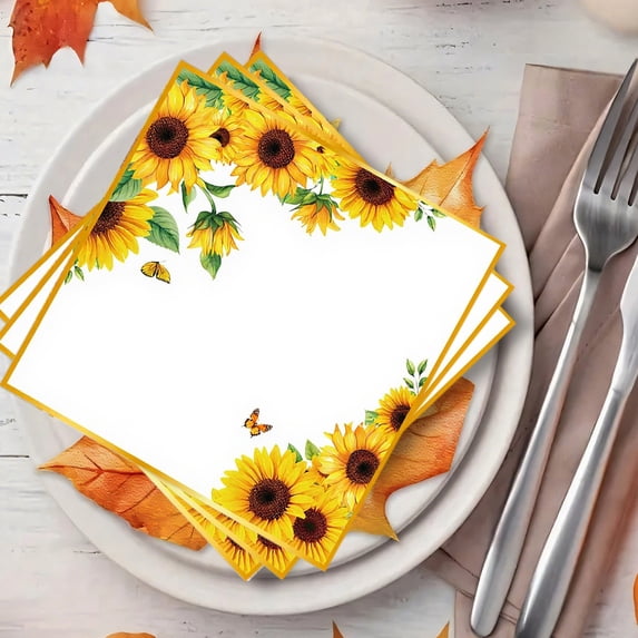 syligr Thanksgiving Napkins - 16 PCS Napkin Party Supplies with Fall Sunflower Themed Decorated Paper for Table Setting, Disposable Tissues