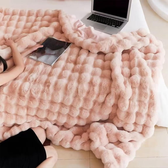 syligr Throw Blanket Faux Rabbit Fur 55" x 79" Tufted Bubble Texture Plush Anti-Shedding Soft Cozy Blanket for Bed Sofa Office Nap All Seasons Oversized Warm Home Decor Allergy Friendly Solid Colors