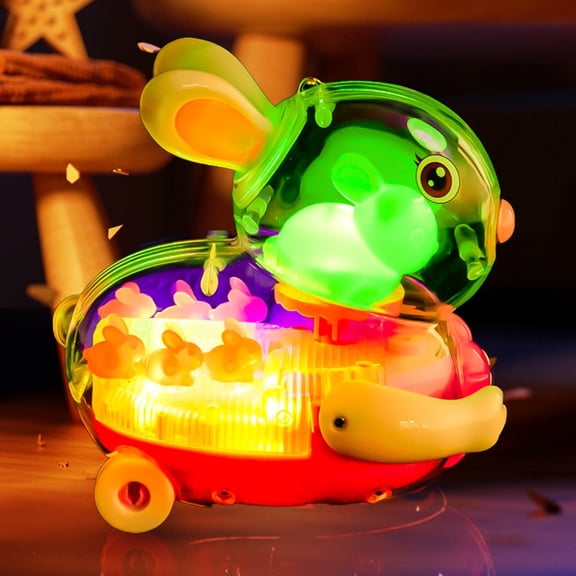 syligr Transparent Rabbit/Chick Toy Car for Boys Girls Age 3-6, Cute Cartoon Vehicle with Flashing Lights & Music, 360-Degree Swerve Stunt Car for Kids Toddlers, Colorful Glowing, Birthday Gift
