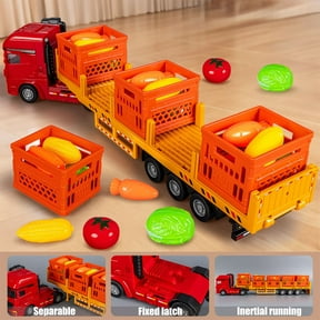 syligr Transport Truck Toy for Boys Ages 3-7 Large Simulation Vehicle 15 Inch Plastic Material Container Trailer Fruit Vegetable Cargo Gift for Kids Pretend Play