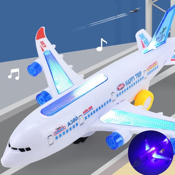 syligr Universal Passenger Plane Toy for Kids 3+, Motorized Airbus with Music Lights and Auto Obstacle Avoidance, 12 Inch, Holiday Party Present for Aviation Fans, Great for Bedroom Floor Play