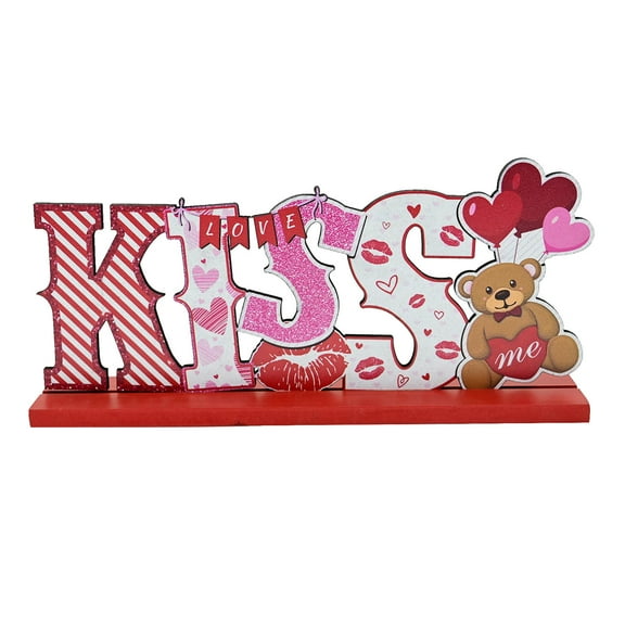 syligr Valentine's Day Desktop Wooden Decorative Ornament - DIY Craft Home Desk Shelf Decor, Romantic Gift for Anniversary Wedding Handmade Wood Craft Sign Keepsake