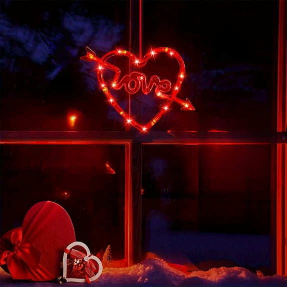 syligr Valentine's Day LED Curtain Lights Heart String Lights with Suction Cup Battery Operated for Bedroom Window Wedding Proposal Party Room Decor Romantic Atmosphere Light
