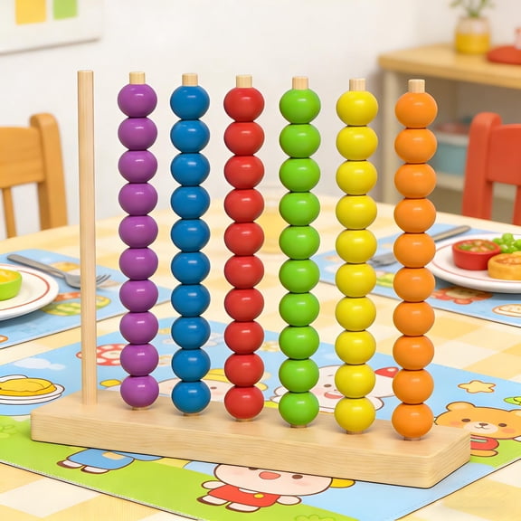 syligr Wooden Abacus Counting Beads Toy 6 Rows 60 Beads Math Learning Tool for Kids, Color Matching Stacking Educational Preschool Toddler Early Development Motor Skills for Classroom Kindergarten