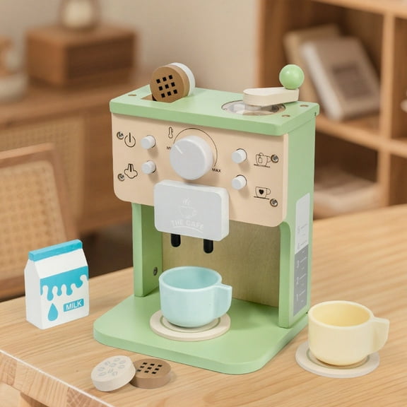 syligr Wooden Coffee Machine Toy for Kids Ages 3+ Pretend Play Toys 1 Set 9 x 6 x 5 Inches Wood Material with Sound Effects Interactive Role Play Kitchen Imaginative Gift