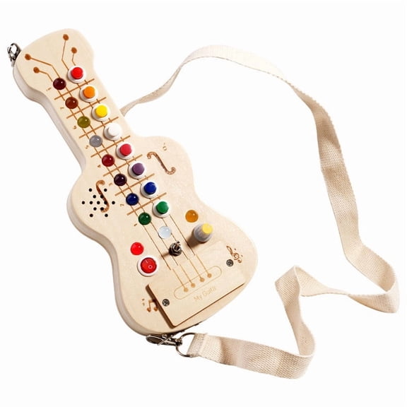 syligr Wooden LED Light Busy Board for Toddlers Ages 3+ Guitar Shape Melody Switch Toy, Sensory Activity Board, Early Learning Musical Toy, Fine Motor Skills, Travel Toy, Birthday Gift