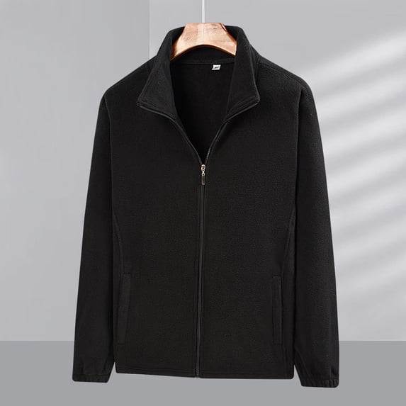 SYMOID Men’s Warm Polyester Fleece Jacket - Full-Zip Stand-Up Collar, Side Pockets, Casual Relaxed Fit for Daily/Outdoor Use, Size L, Black