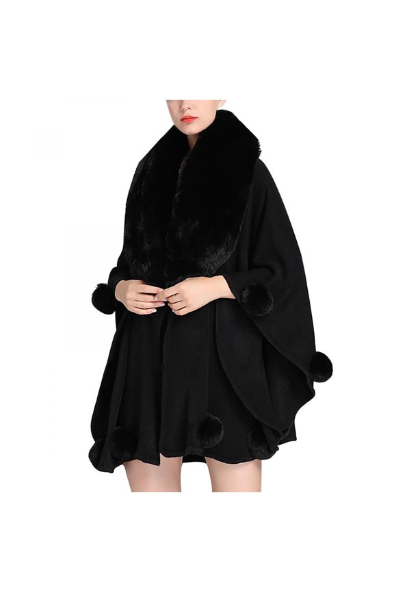 2022 Scarf Shawls for Women- Warm Wool Collar Shawl Cloak Large Knitting Cardigan Loose Coat Black One Size