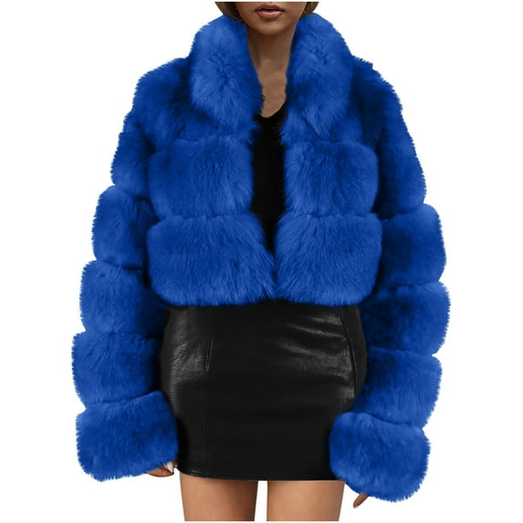 symoid 2022 Womens Faux Fur Coats & Jackets- Pop Thickened New Gifts for Women Casual Warm Christmas and Thanksgiving Fashion Womens Fall Winter Coats Blue XXL