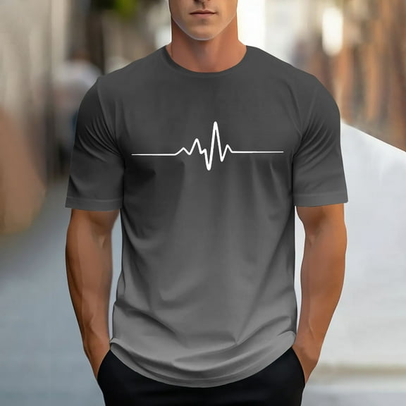 Fnnxeal Graphic shirts for Men, Short Sleeve Blouse Mens Round Neck Tees Casual Big and Tall T-Shirt Summer Gray Classic Tshirts Size 2XL