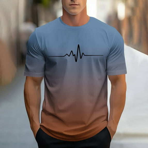 Fnnxeal Graphic shirts for Men, Casual Mens Round Neck Tees Summer Big and Tall T-Shirt Short Sleeve Blouse Coffee Classic Tshirts Size L