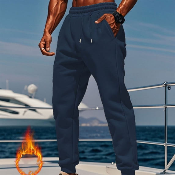 Fnnxeal 3XL Sweatpants for Men Solid Outdoor Casual Slacks with Stretch Fall Winter Big and Tall Cargo Pants Mens Navy Trousers