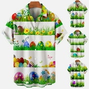 HOMADLES symoid Easter Holiday Rabbit Mens Shirts Graphic Tees- Summer Big and Tall Turndown Collar Value Casual Army Green Men's Tee Shirts Size 2XL