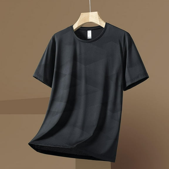 Fnnxeal Mens Casual T-Shirts, Summer Solid Crew Neck Short Sleeve Tops Big and Tall Shirts Black Lightweight Tees for Men Size L