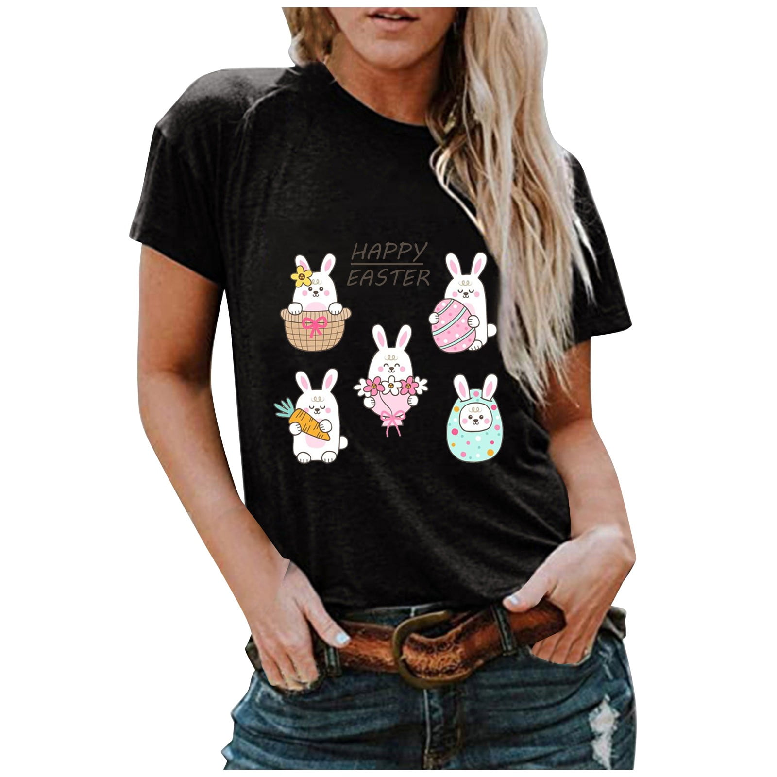 symoid Easter Shirts for Women- Print Short Sleeve Round Neck Pullover  Casual T Womens Tops Blouses Green 