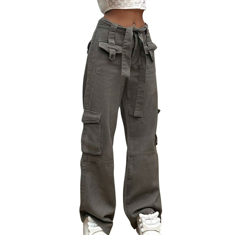 symoid Fall Cargo Pants Women- Street Style Fashion Design Sense Multi  Pocket Overalls Drawstring StretchLow Rise Sports Pants Dark Gray M 