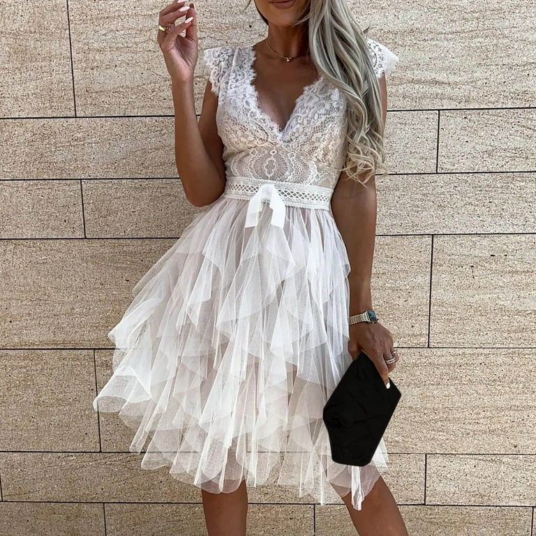 Symoid Junior's White Embroidered Lace Dress - Elastic Waist