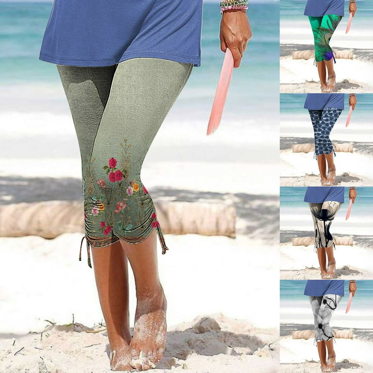 symoid Leggings capri de algod贸n el谩stico Active para mujer- Athletic Works  Printed Casual Beach Pants Slim-Leg Clearance Green Cropped Pants Size M 