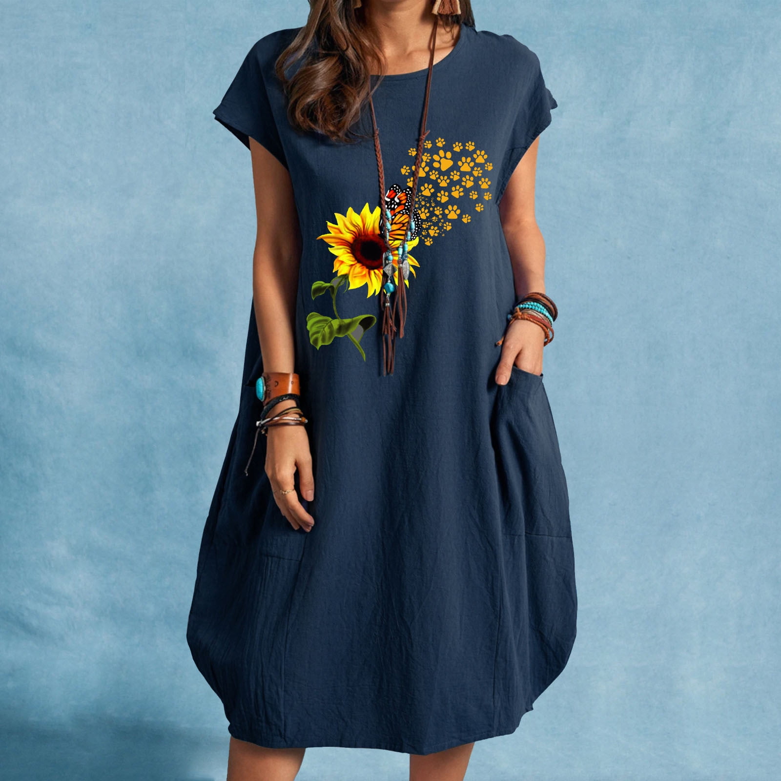 Navy sunflower cheap dress