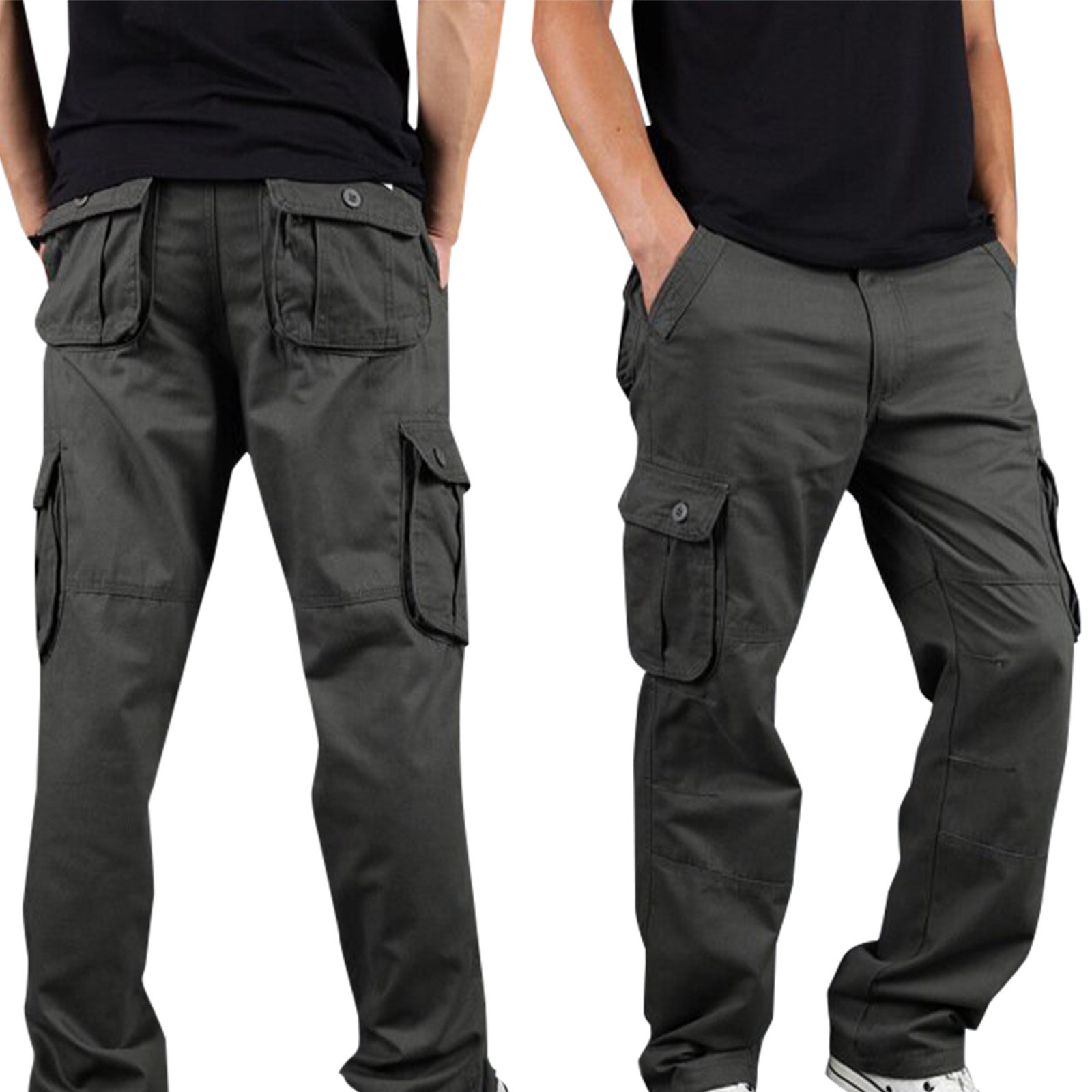 symoid Men Cargo Pants Multiple Pockets Solid Trousers Relaxed Fit ...