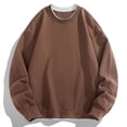 thumbnail image 1 of SYMOID Men's Casual Crewneck Sweatshirt - 100% Polyester Oversized Style with Simulated Two-Piece Hem & Contrast Trim, Coffee, Size M, Machine Washable, Long Sleeve, 1 of 7