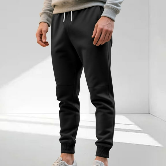Fnnxeal Mens Sweatpants, Drawstring Fall Winter Elastic Waist Casual Slacks with Stretch Black Sweatpants for Men Size M