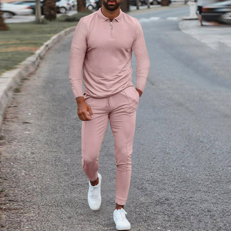 symoid Mens Athletic Sweatpants- Sweatpants Leisure Suit Slim Fit Fitness  Running Two-piece Set Pink XXXL 