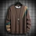 thumbnail image 1 of SYMOID Men's 100% Cotton Color Block Crew Neck Sweatshirt - Loose Fit, Coffee Color, Size XL, Soft Skin-Friendly for Daily Casual & Layering, 1 of 3