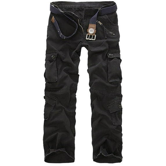 symoid Mens Cargo Pants- Fashion Casual Cotton Multi-pocket Outdoors Work Trouser Cargo Long Pants Black 29