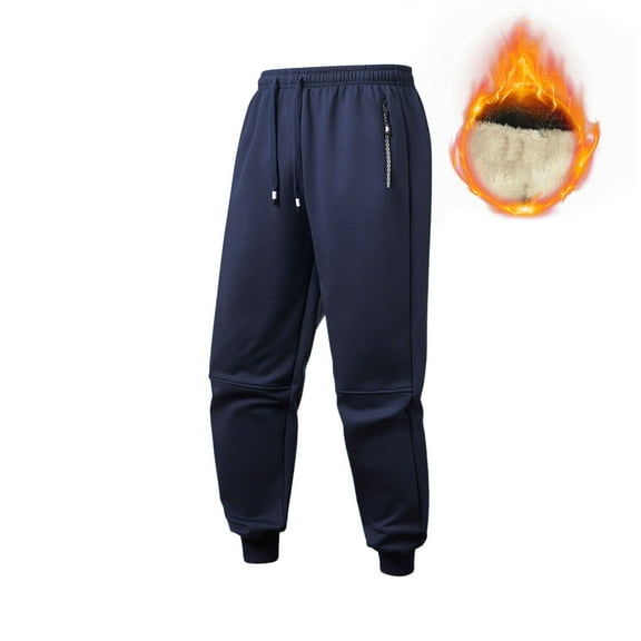 SYMOID Men's Big & Tall Dark Blue Fleece Jogger Pants (Size 3XL) - 100% Polyester, Warm Fleece Lining, Elastic Drawstring Waist