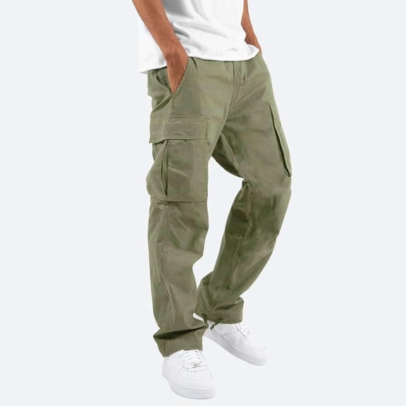 symoid Mens Cargo Pants- Solid Casual Multiple Pockets Outdoor Straight Type Fitness Pants Cargo Pants Trousers Black S