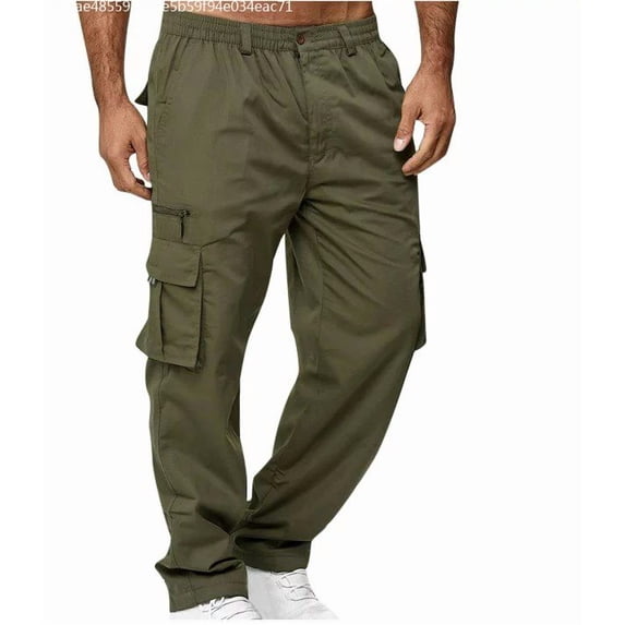 symoid Mens Cargo Pants- Solid Casual Multiple Pockets Outdoor Straight Type Fitness Pants Cargo Pants Trousers Khaki XXL