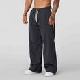 thumbnail image 1 of SYMOID Men's 100% Polyester Loose Straight Leg Pants - Vintage Sporty Gray (Size L), Drawstring Waist, 1 of 5