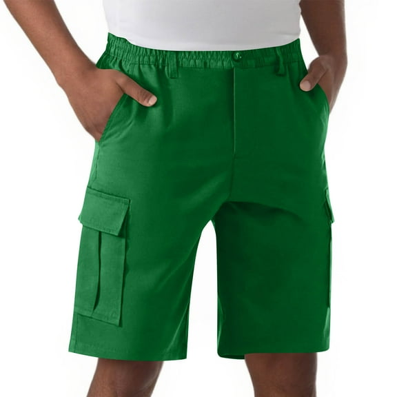 SYMOID Men's Green Cargo Shorts Size XS - 100% Polyester Quick-Drying | Multi-Pockets Elastic Waist | Casual & Outdoor Daily Wear