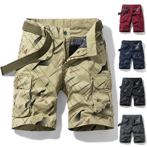GUZOM Mens Cargo Shorts Big and Tall,Summer Beach with Pockets Plus Size Relaxed Fit Cotton Red Carpenter Shorts Size L