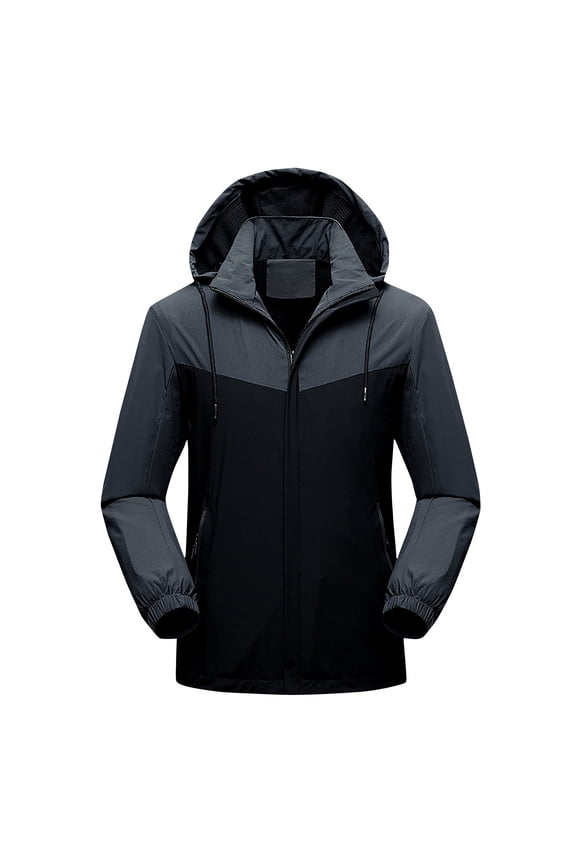 Mens Coats & Jackets- Detachable Cap Waterproof, Dirt-proof, Wind-proof, Tear-resistant Zipper Casual Warm Jacket Black XXL