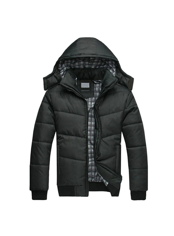 symoid Mens Coats Winter - Black Puffer Men Jacket Warm Overcoat Outwear Padded Hooded Down Parkas L