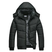 symoid Mens Coats Winter - Black Puffer Men Jacket Warm Overcoat Outwear Padded Hooded Down Parkas L