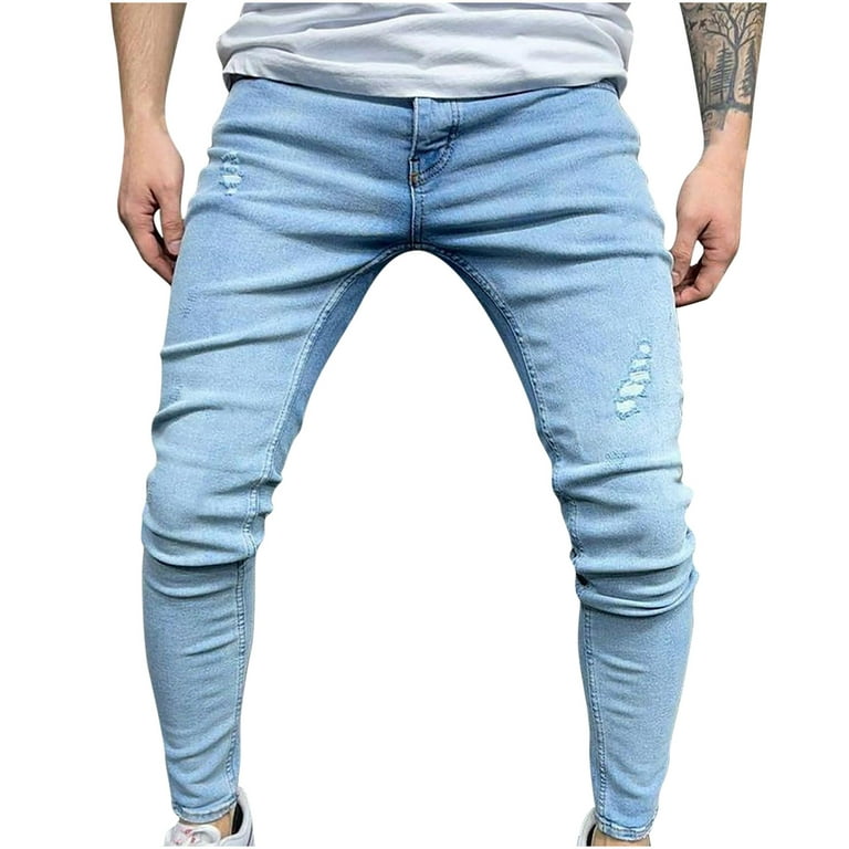 Locomotive Stretch Straight Jeans- Skinny Denim 32 blue New Trousers Mens symoid Frayed Light Hip-hop