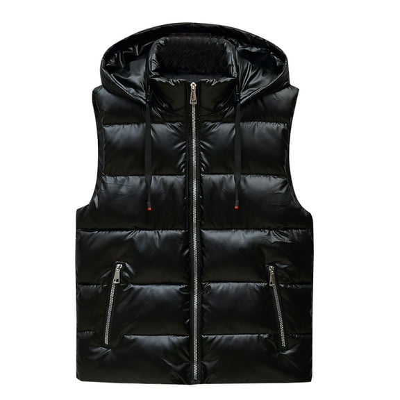 symoid Mens Parkas Vest- Couples Autumn and Winter Shiny Coat Down Cotton Risecoat Warm Vest Black L