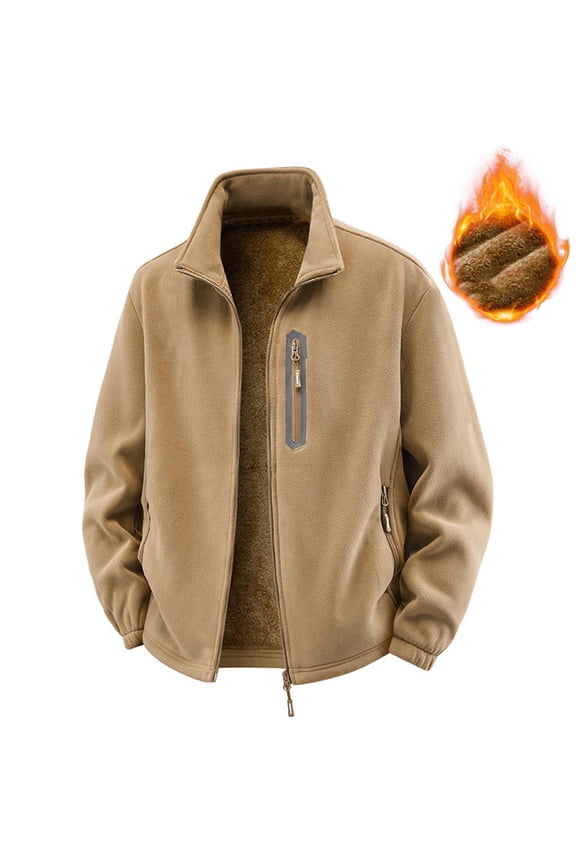 Big & Tall Men's Fleece Jacket - Warm Soft Lining, Nylon Spandex Blend with Full Zip & Zip Pockets, Adjustable Hem for Cool Weather/Casual/Outdoor, Size 4XL Khaki