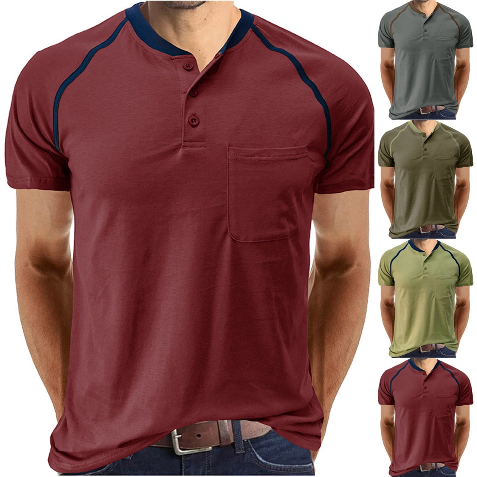 symoid Mens Shirts Clearance Big and Tall Casual Stand Collar Summer