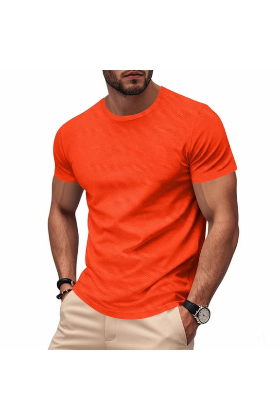 Men's Orange Slim Fit Crew Neck Short Sleeve T-Shirt - 100% Polyester Breathable, Size 2XL - Great for Casual Daily, Gym & Outdoor Activities