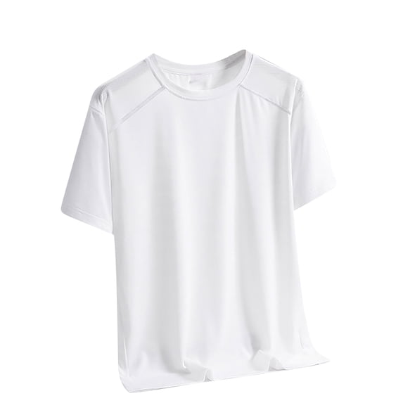Fnnxeal Summer T Shirts for Man, Casual Big and Tall Shirts Solid Crew Neck Short Sleeve Tops Mens White Lightweight Tees Size L