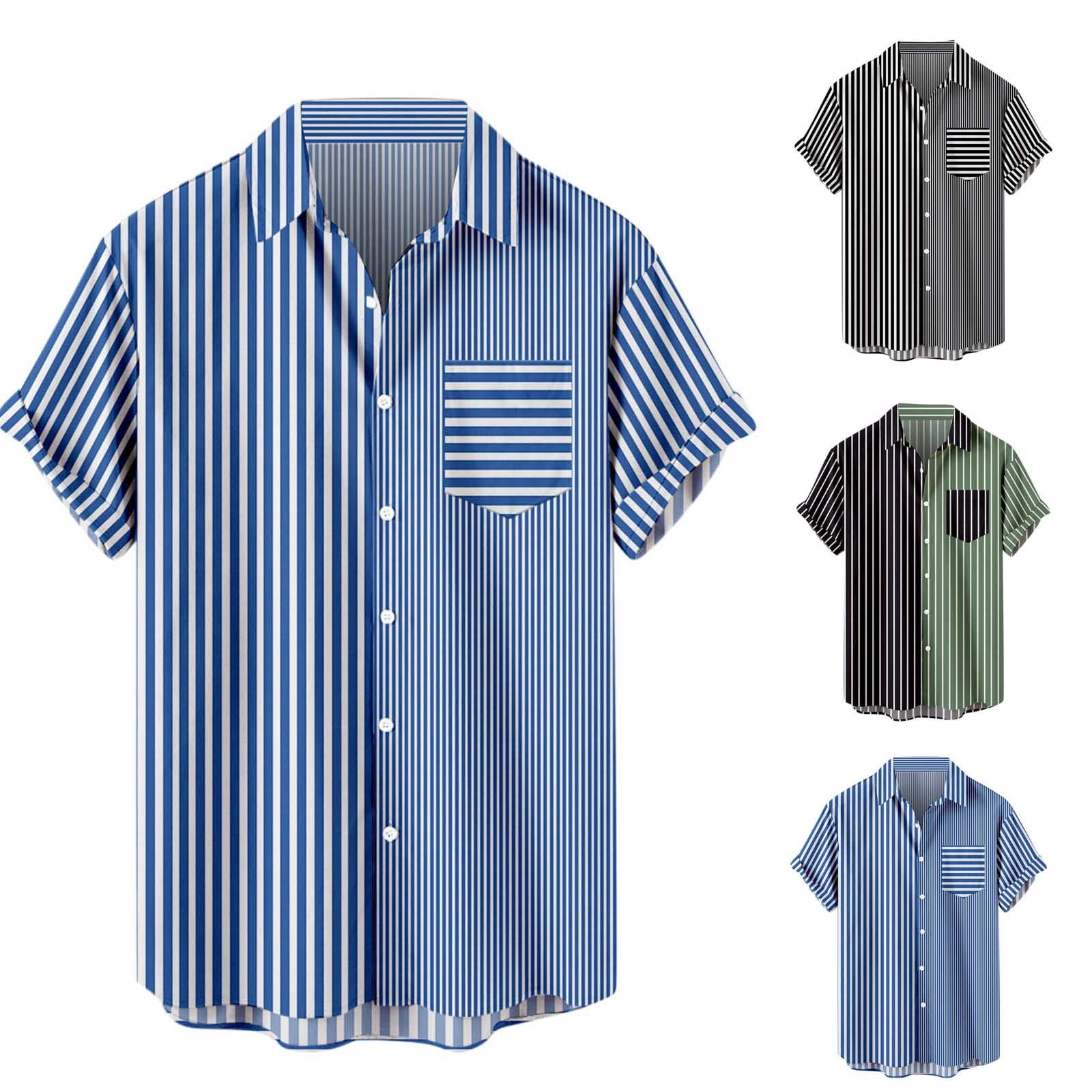 symoid Mens Shirts Short Sleeve Summer Color Block Casual Turndown