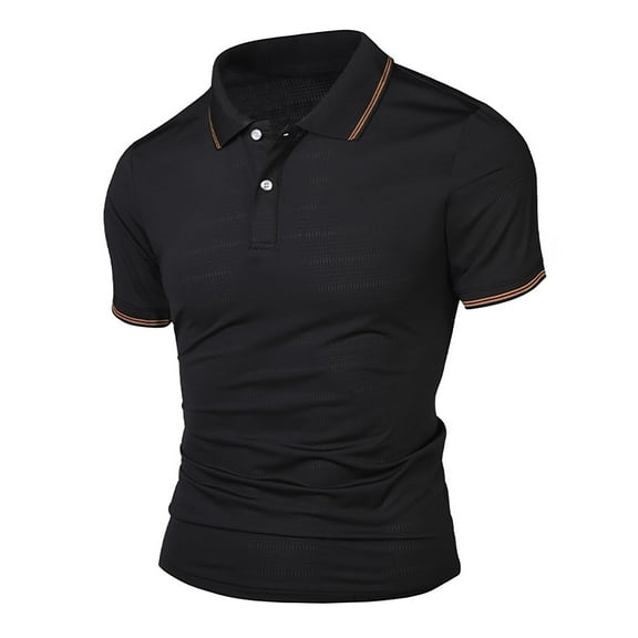 Fnnxeal Big and Tall Polo Shirts, Men’s Summer Shirt Button Short Sleeve Casual Tees Solid Collared Shirt Black T-Shirt 4XL