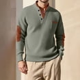 thumbnail image 1 of SYMOID Men's Stretchy Henley Sweater: Soft Knit with Elbow Patches & Chest Pocket, Army Green, Size S - Casual for Daily Wear & Layering, 1 of 9
