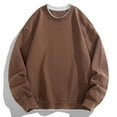 thumbnail image 1 of SYMOID Men's Oversized Crewneck Sweatshirt - 100% Polyester with Simulated Two-Piece Look & Contrast Trim, Long Sleeve, Coffee, Size XL, Machine Washable Casual Style, 1 of 7
