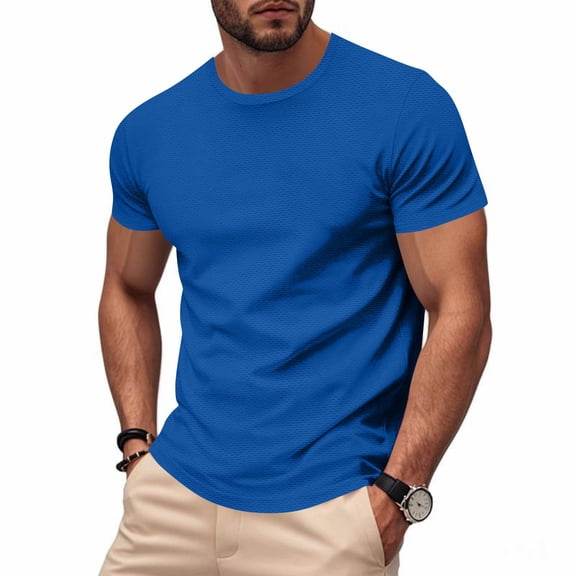 SYMOID Men's Breathable Quick Dry T-Shirt - 100% Polyester Crew Neck Short Sleeve, Slim Fit Classic Casual for Daily/Gym/Outdoor, Blue, Size S